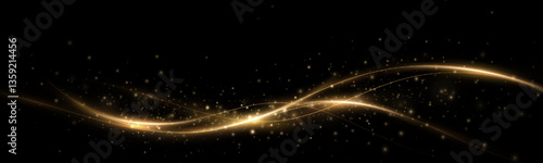 Glowing golden magic light effect. Vector graphics of neon lines motion. Abstract light lines of movement and speed.