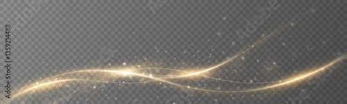 Glowing golden magic light effect. Vector graphics of neon lines motion. Abstract light lines of movement and speed.