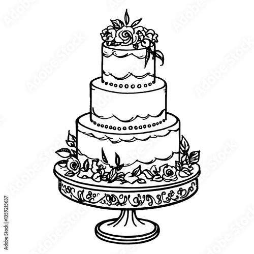 Hand drawn doodle individual wedding cake elegant black white vector