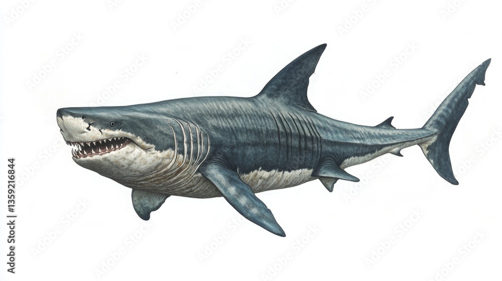 Naklejka premium Basking Shark. Enormous Body of Endangered Arctic Animal in Deep Dive near Coll Island, Scotland