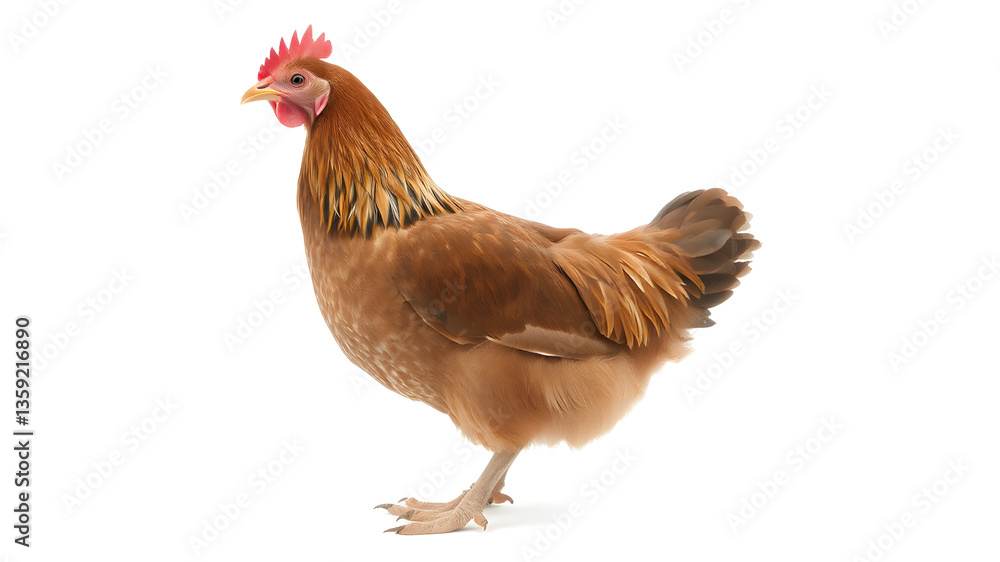 Fototapeta premium brown chicken hen standing isolated white background use for far