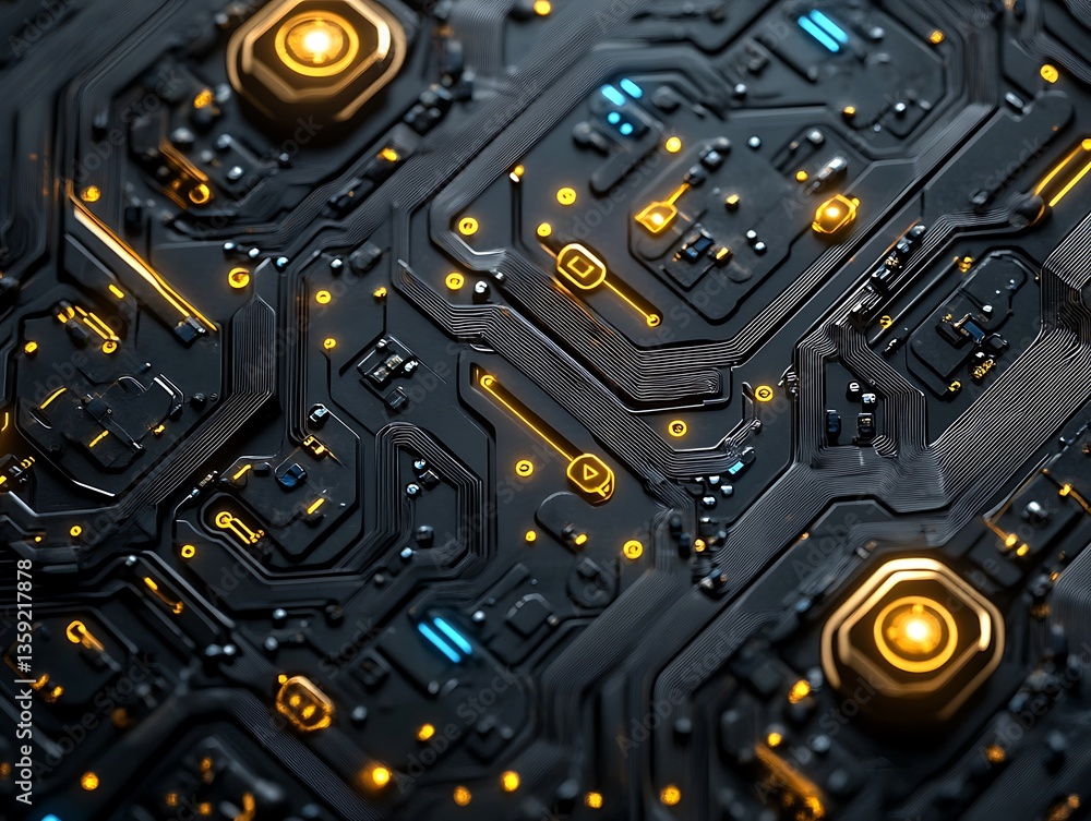 Fototapeta premium Technological circuit board design digital space macro photography abstract view