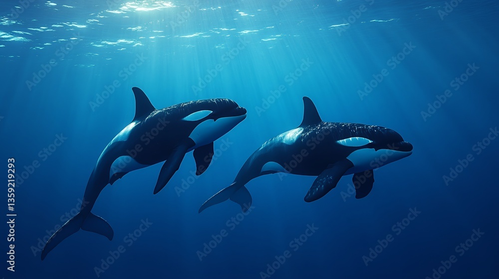 Fototapeta premium Graceful Orca Duo in Deep Blue