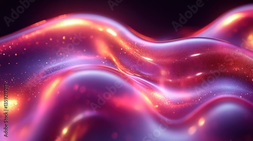 Abstract flowing, glowing liquid with vibrant colors and sparkling particles
