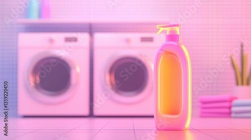 Low Poly Pink and Orange Detergent Bottle in a Modern Bathroom Setting