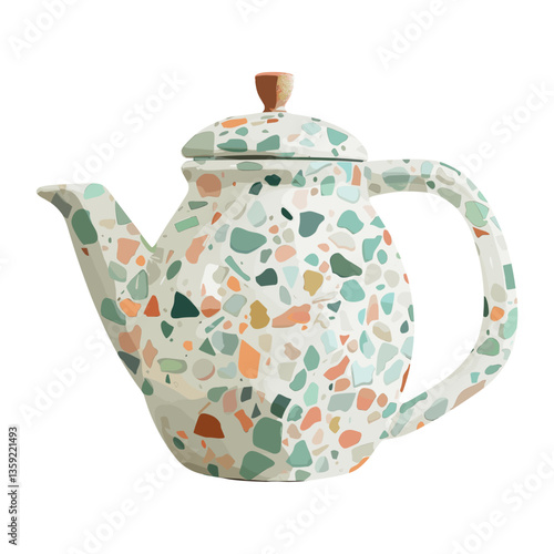 Terrazzo english tea pot teapot kitchenware cookware vector