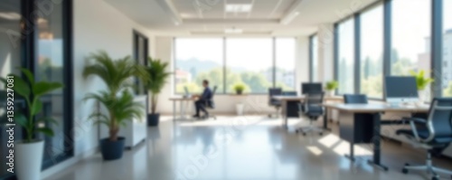Bright and modern office space with blurred background perfect for video calls,  business,  communication