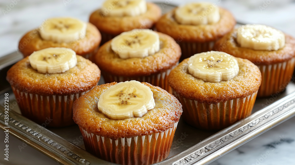 muffin banana on silver tray muffin banana on silver tray