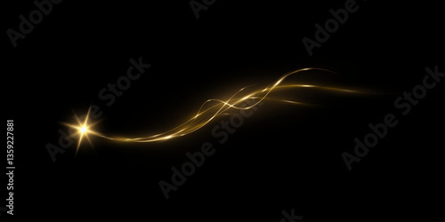 Golden comet with sparkling stars and dust.  The magic of shining gold dust. Fine, shiny dust bokeh