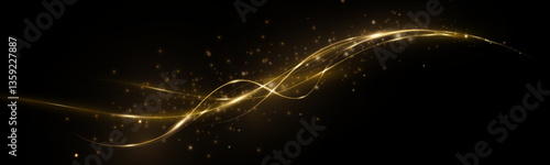 Golden comet with sparkling stars and dust.  The magic of shining gold dust. Fine, shiny dust bokeh