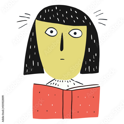 Person reading book cartoon face drawing vector