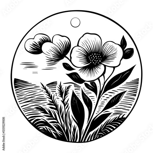 Floriculture farm illustration drawing flower vector