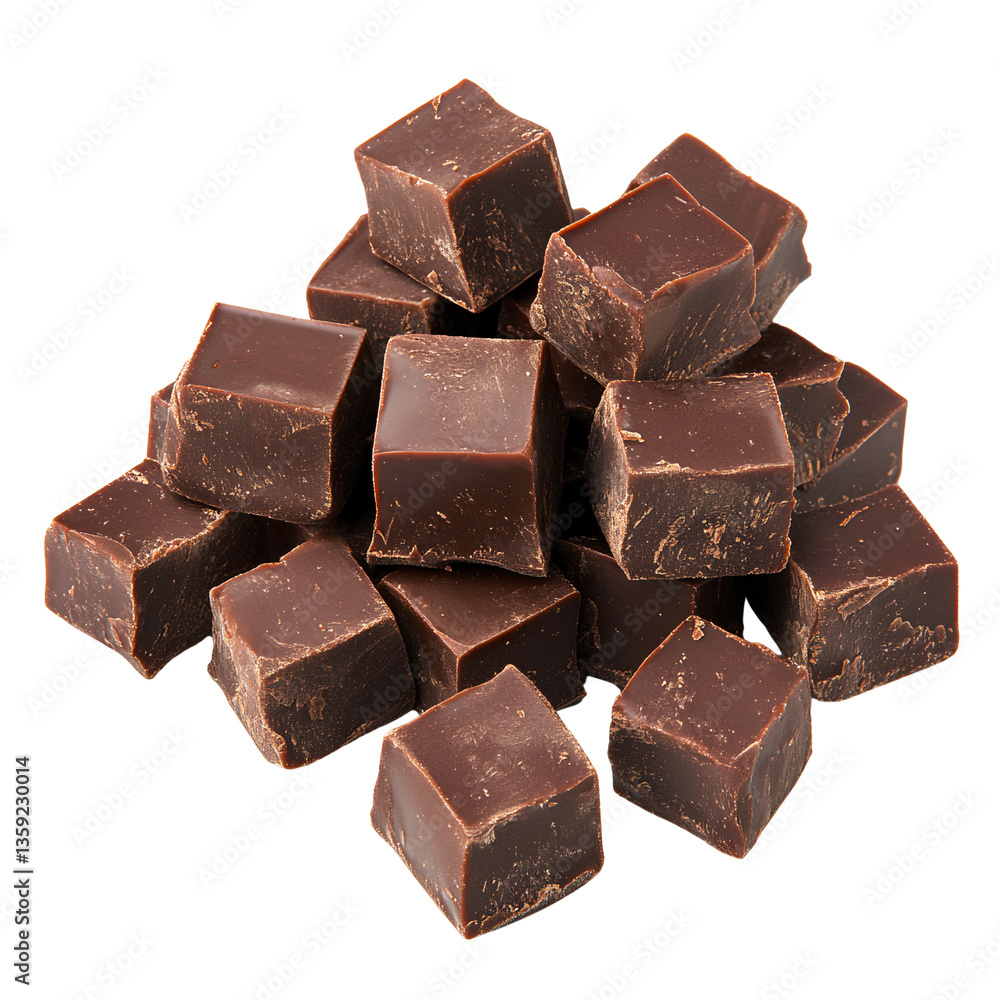 A pile of chocolate fudge cubes isolated on a Transparent background PNG A pile of chocolate fudge cubes isolated on a Transparent background PNG