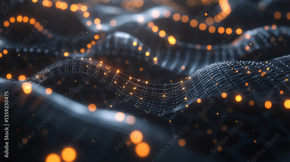 DNA helix. Innovative technologies in research of the human genome. Artificial intelligence in the medicine of the future. 3D illustration of a DNA molecule with a nanotech network DNA helix. Innovative technologies in research of the human genome. Artificial intelligence in the medicine of the future. 3D illustration of a DNA molecule with a nanotech network