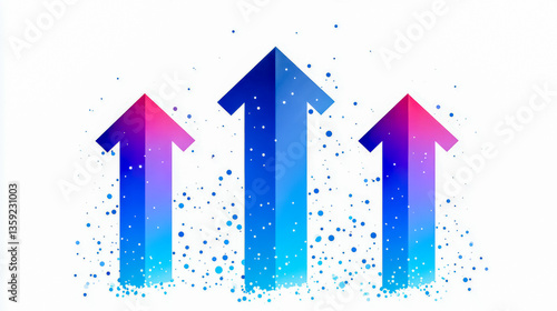 Three rising arrows symbolize growth and progress.