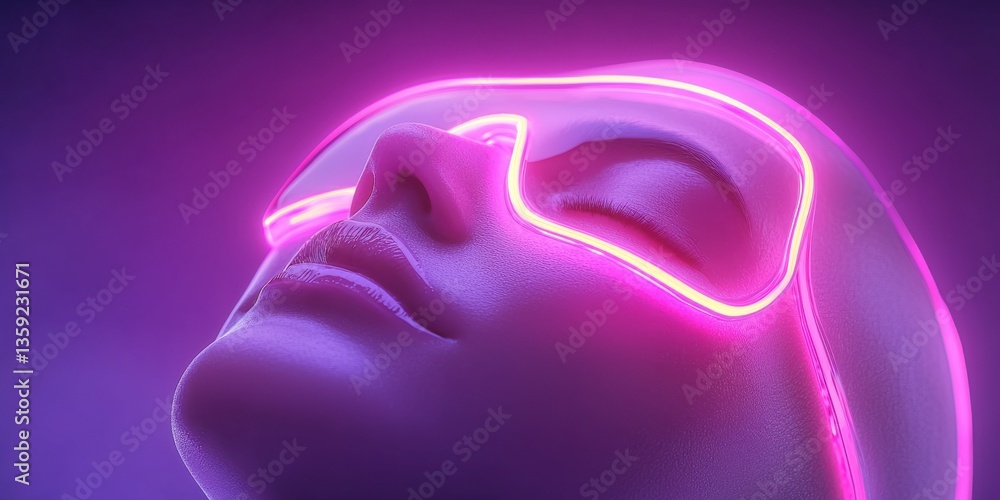 Stylized Face with Glowing Pink Neon Lines and Grainy Texture Stylized Face with Glowing Pink Neon Lines and Grainy Texture