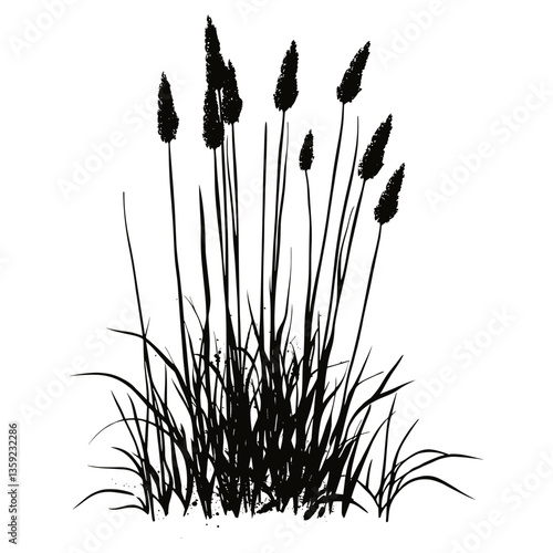 Cluster of cattails by water art illustration silhouette vector