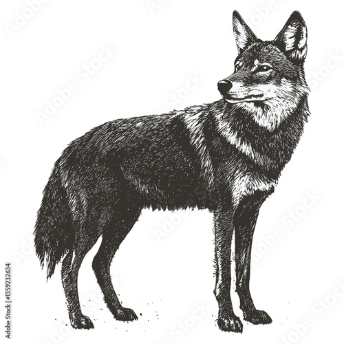 Wild coyote standing alert illustration animal canine vector