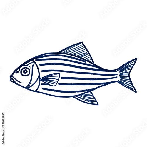 Obraz na płótnie Fish illustration blue line vector w salonie