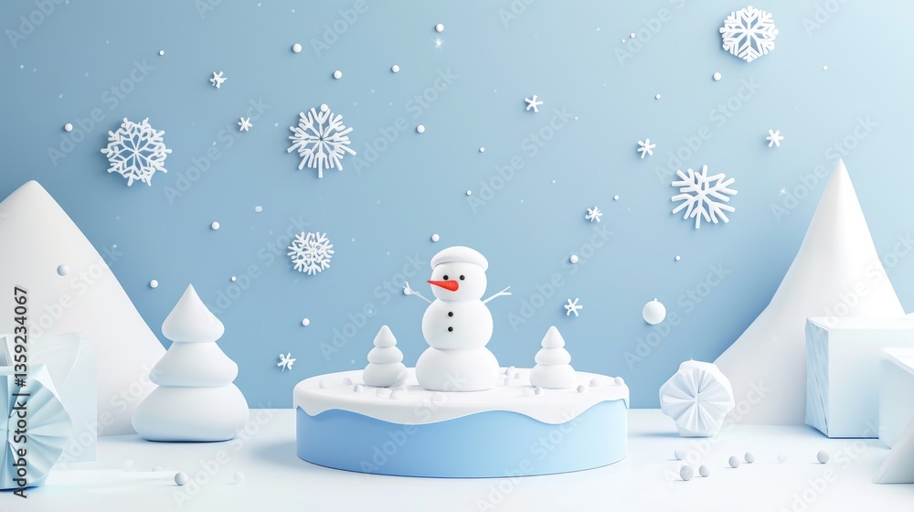 Winter Wonderland with a snowman, snowflakes, and pastel-colored elements.