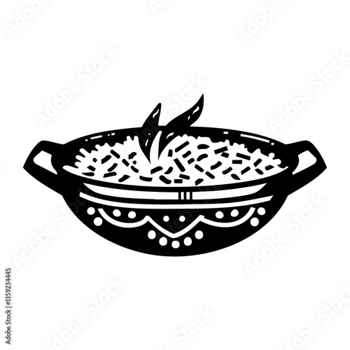 A Indian Food Talley Curry With Rice silhouette icon illustration black white vector