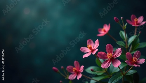 Blurred dark background with flowers and plants for copy space,  freshness,  foliage