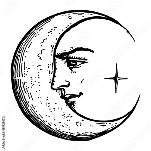 Moon have face sketch art illustration vector