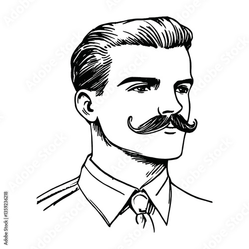 Man with a mustache drawing sketch white vector