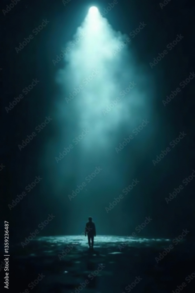 Fototapeta premium Blurred ethereal light shining in a dark mysterious atmosphere, dreamy, magical