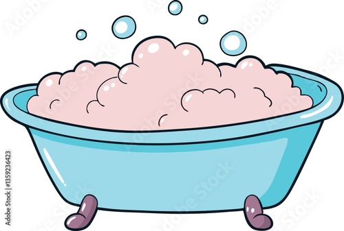 Cute cartoon bathtub illustrations with fluffy soap foam, playful vibe perfect for bathroom decor, bath time or skincare themes