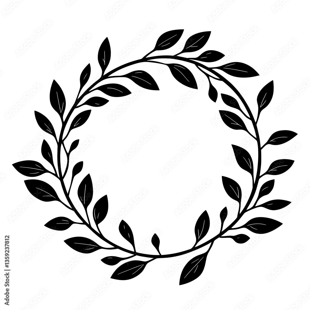 Linear leaves branches ring art illustration simple vector