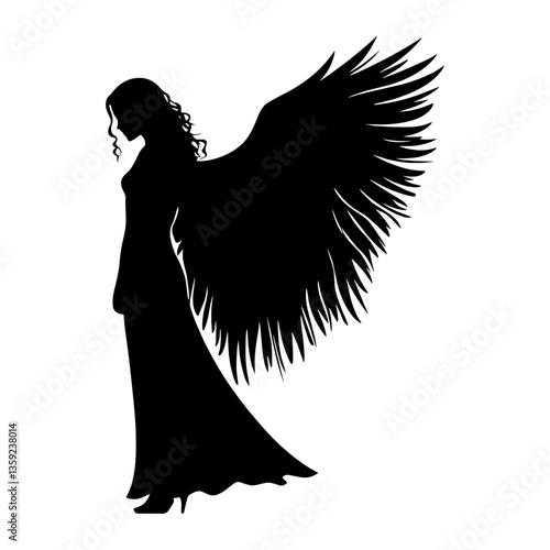 Simple angel linear silhouette illustration black vector