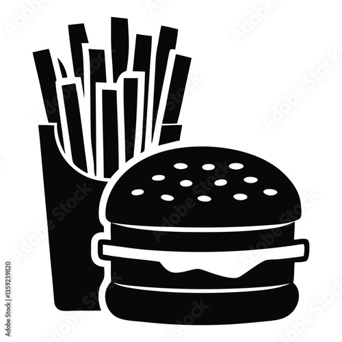 Burger and fries, Fast food icon vector, Vector silhouette of a Junk Food