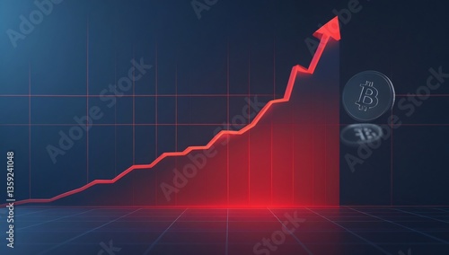 Red business graph with upward and downward arrows showing financial growth and decline