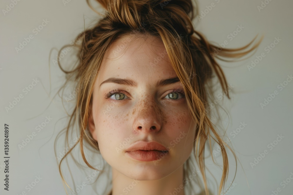 Young caucasian female with calm expression. Neural network AI generated Young caucasian female with calm expression. Neural network AI generated