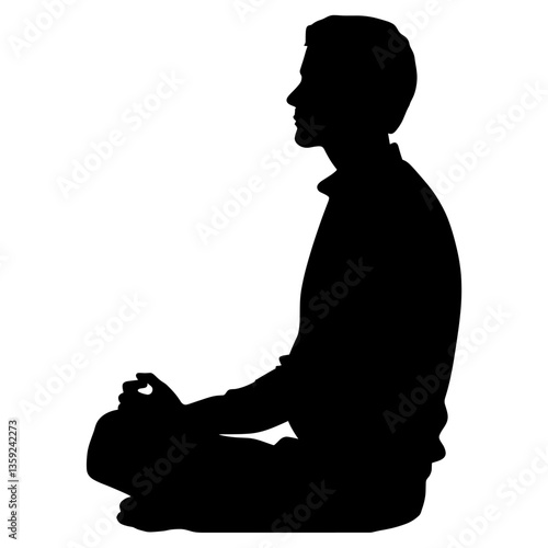 Man sit silhouette mindfulness meditation meditative vector