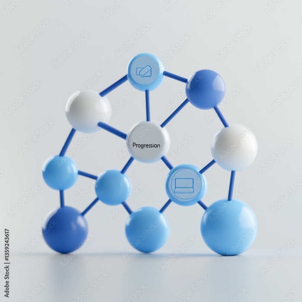 Progression network diagram with blue nodes Progression network diagram with blue nodes