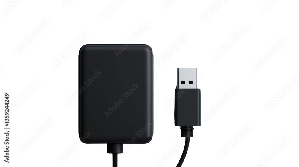 Power Adapter: A modern, sleek power adapter with a connected USB cable, providing efficient and reliable power to electronic devices Power Adapter: A modern, sleek power adapter with a connected USB cable, providing efficient and reliable power to electronic devices