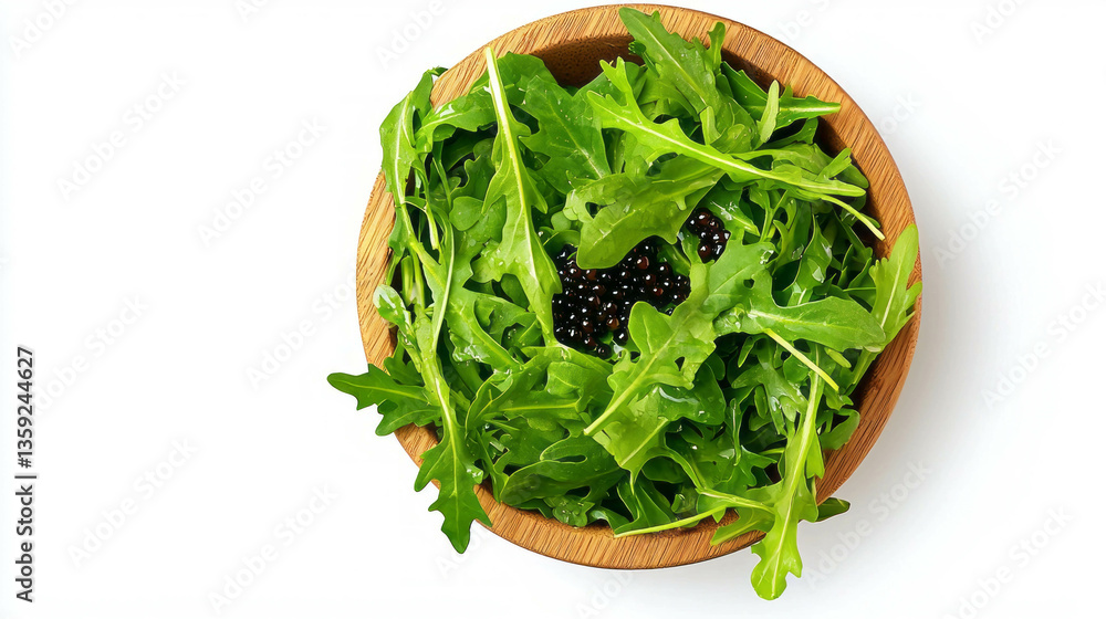 Exquisite black caviar on fresh arugula bed for gourmet dining Exquisite black caviar on fresh arugula bed for gourmet dining