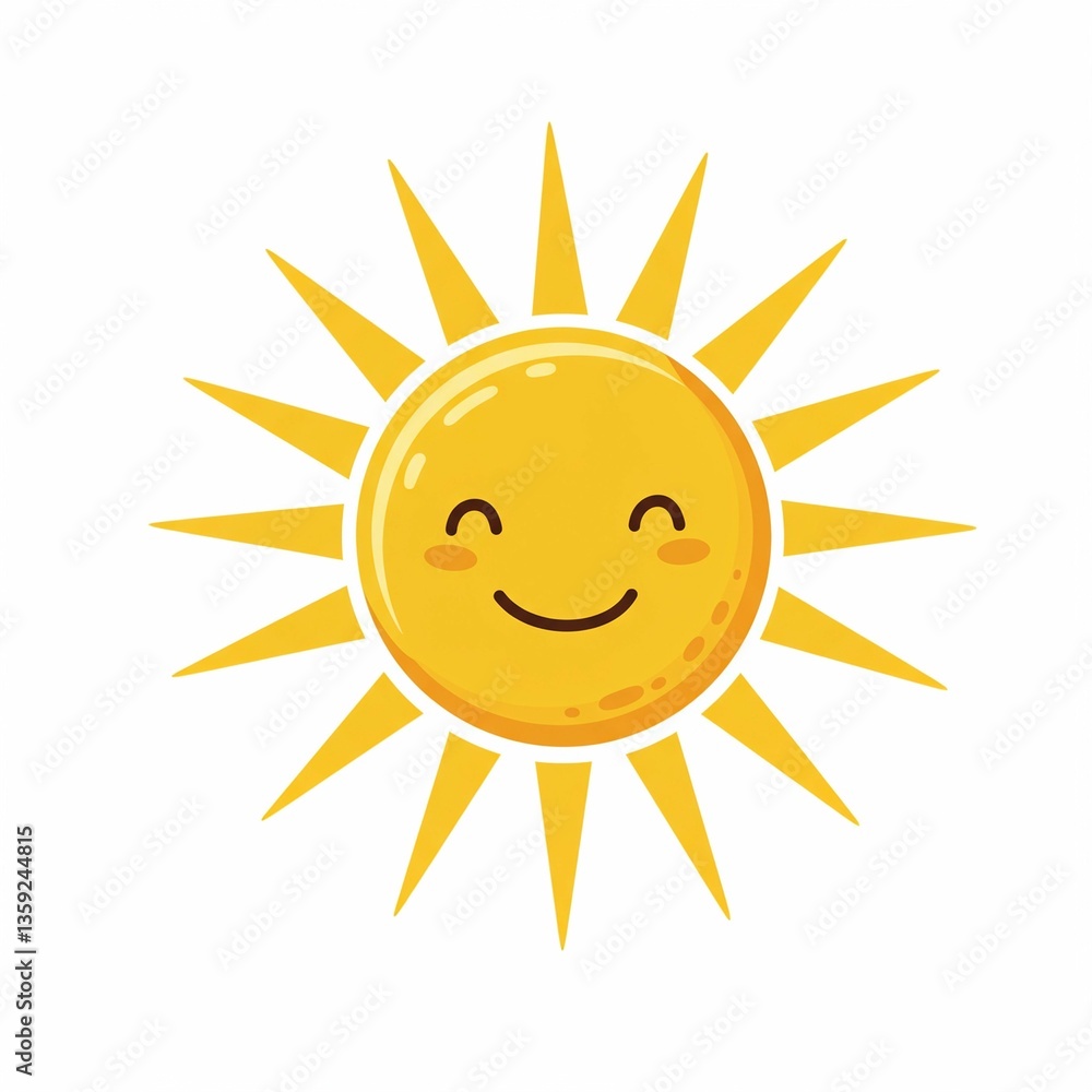 Smiling cartoon sun with bright yellow rays. Smiling cartoon sun with bright yellow rays.