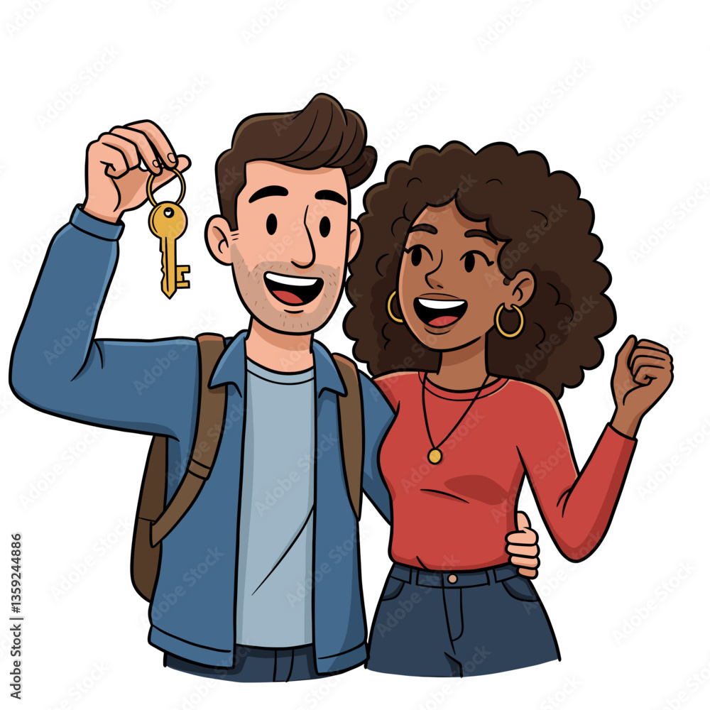 Happy couple celebrating new home with keys in hand Happy couple celebrating new home with keys in hand