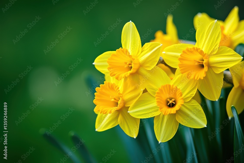a close-up, shallow depth-of-field shot of a cluster of bright yellow daffodils a close-up, shallow depth-of-field shot of a cluster of bright yellow daffodils