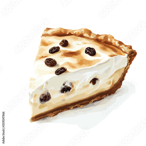Watercolor Sour Cream Raisin Pie Slice with Toasted Meringue