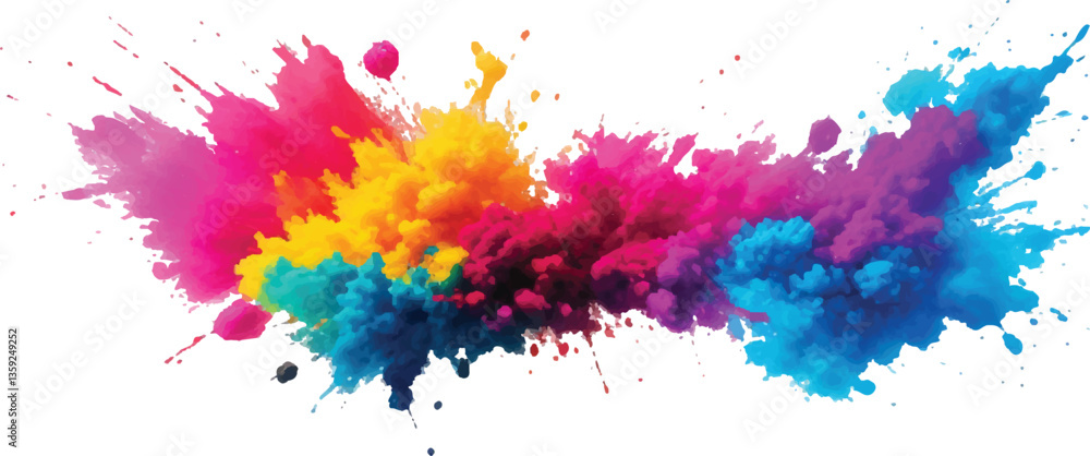 Fototapeta premium Dynamic and Expressive Watercolor Splash with Bright, Radiant Brush Streaks and Aquarelle Stains, Creating a Colorful and Lively Burst of Colors Against a Crisp White Canvas. 