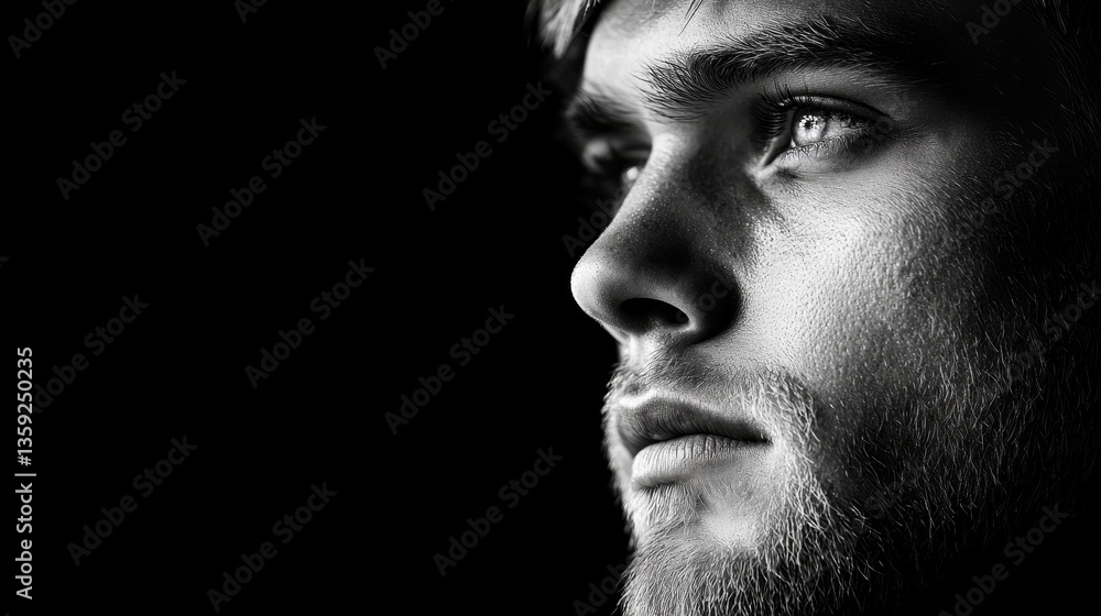 Psychological risk, Depression, Portrait of a Young Man with Introspective Expression in Black and White Photography Psychological risk, Depression, Portrait of a Young Man with Introspective Expression in Black and White Photography