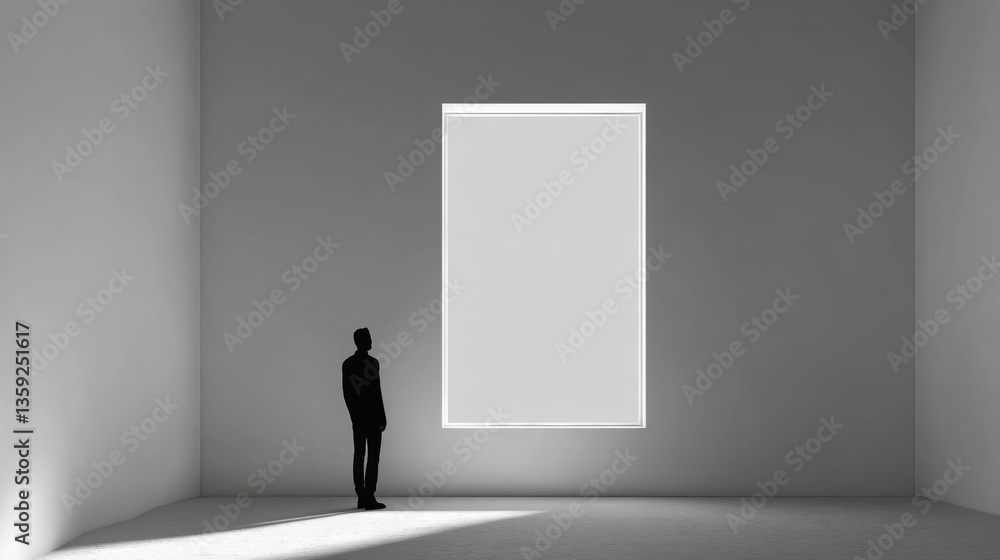 Man Silhouette in Minimalist Room with Large Window Man Silhouette in Minimalist Room with Large Window