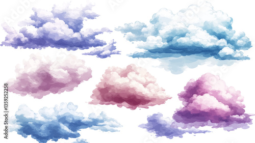 Watercolor clouds set isolated on a white background