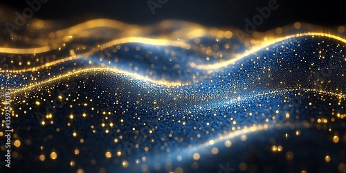 Wavy pattern of sparkling particles glowing with golden light