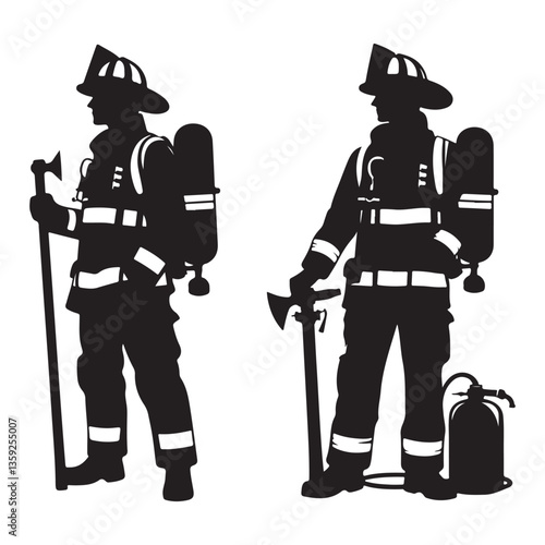 Firefighter silhouette illustrations brave emergency responders safety hero vector