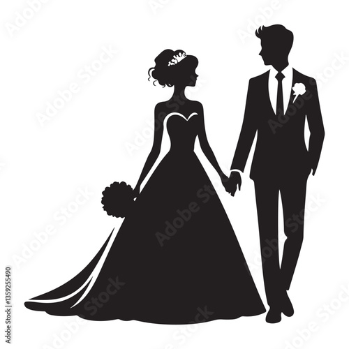 Wedding Couple Silhouette Vector Illustration Romantic Ceremony Design